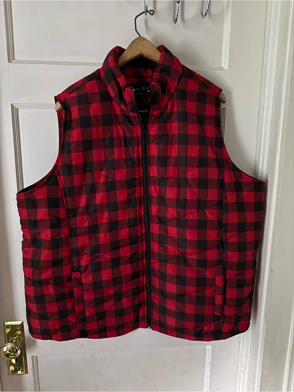 Jason Maxwell Red and Black Quilted Buffalo Plaid Vest
